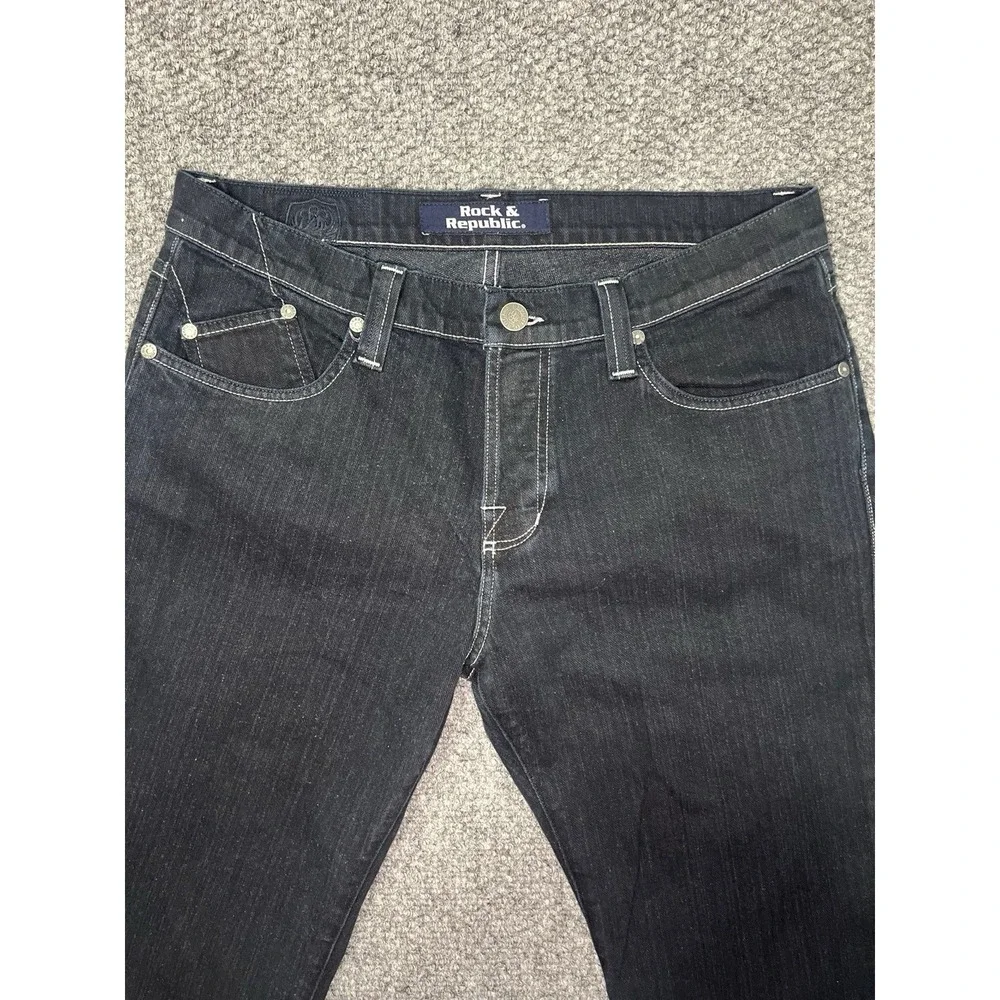 Rock & Republic Men's Dark Blue Dark Wash Straight Denim Jeans Regular Fit 36x26